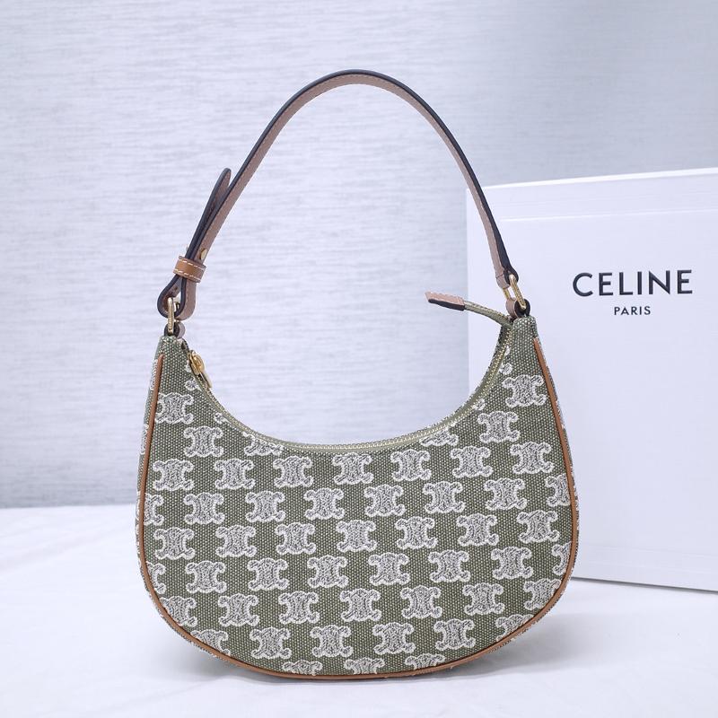 Celine Shoulder Handbag 193952 embroidered canvas green brown